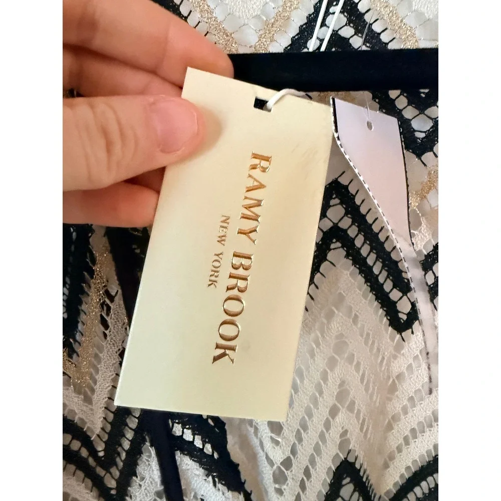 Ramy Brook Mckala Cover Up Dress Neutral Chevron Gold Metallic Knit Large NEW